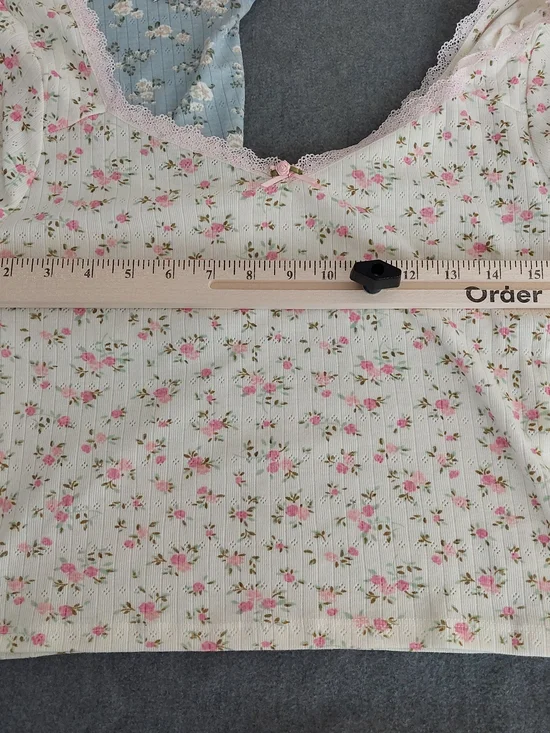 NWT Derek Heart Floral Lace Trim Ribbed Crop Top Coquette Women L - Picture 4 of 8